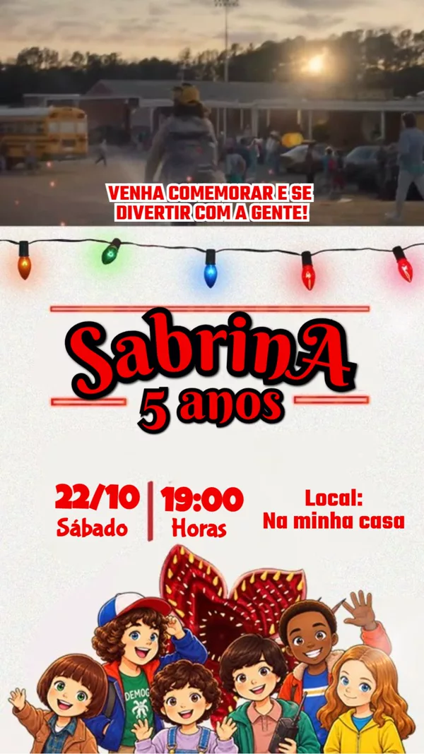 Convite Animado Aniversário Stranger Things Para Editar Online
