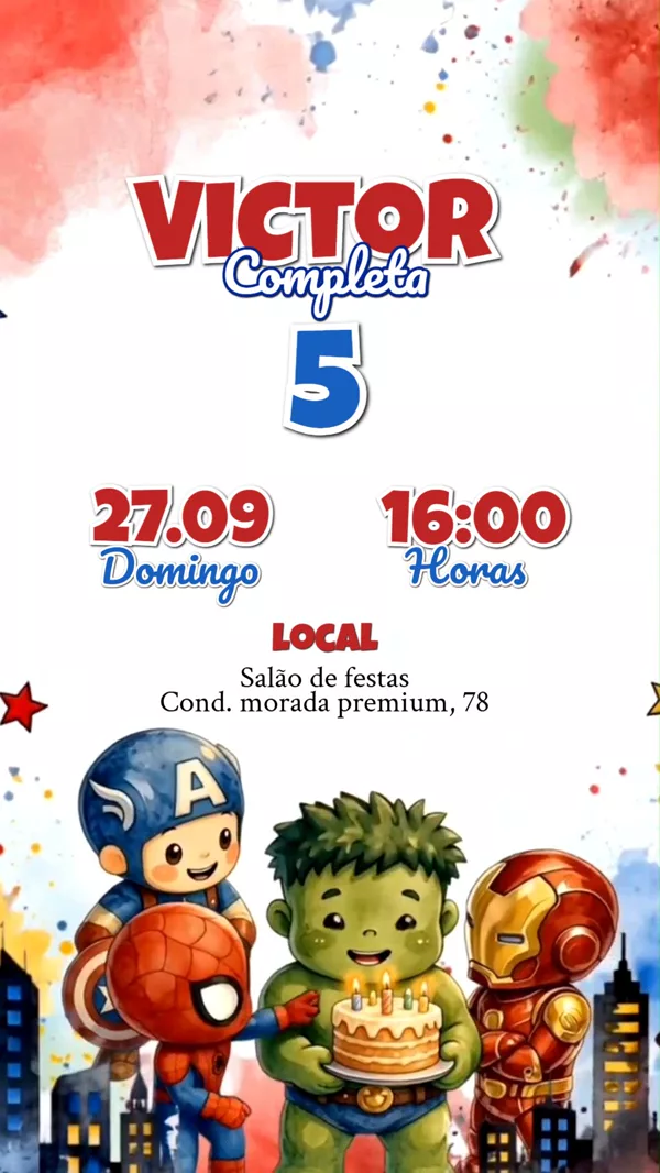 Convite Animado Aniversário Vingadores Marvel Para Editar Online