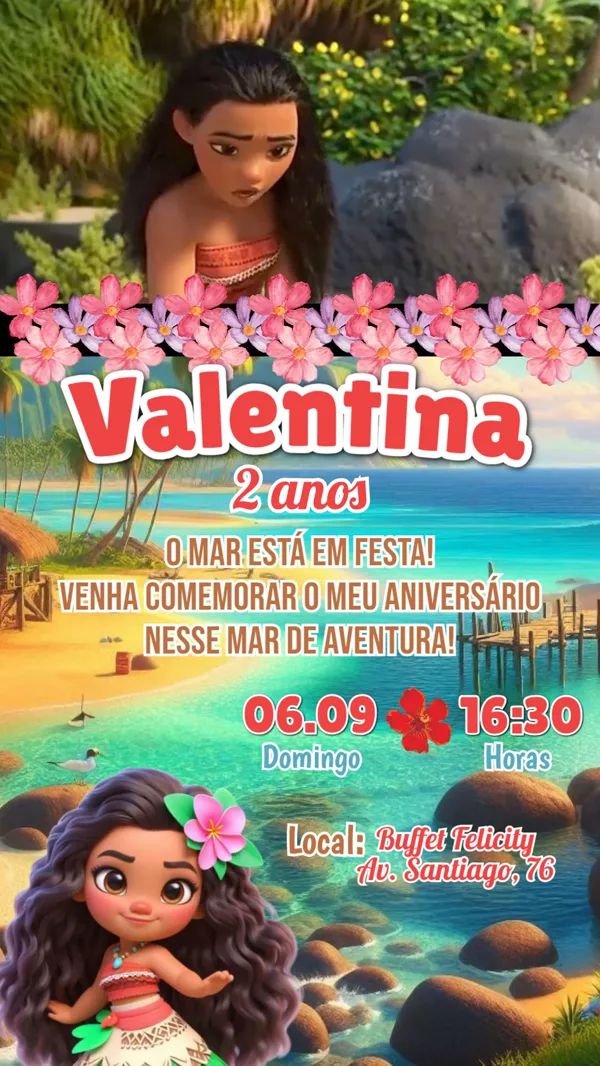 Convite Animado Aniversário Moana Azul Para Editar Online