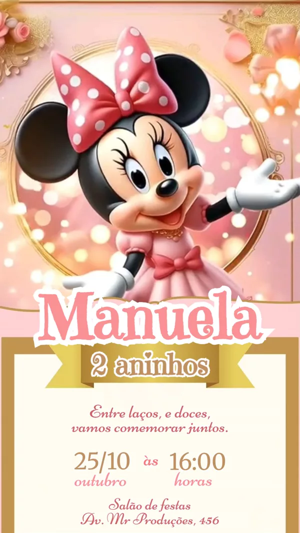 Convite Animado Aniversário Minnie Rosa Para Editar Online