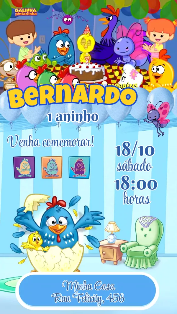 Convite Aniversário Galinha Pintadinha Para Editar Online