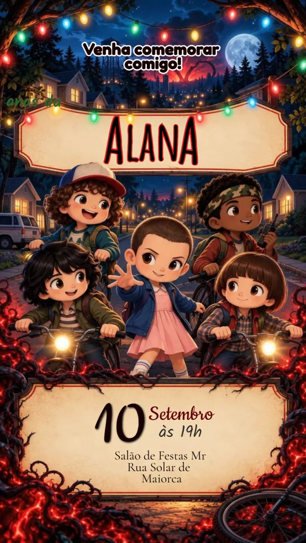 Convite Animado Aniversário Stranger Bicicletas Para Editar Online