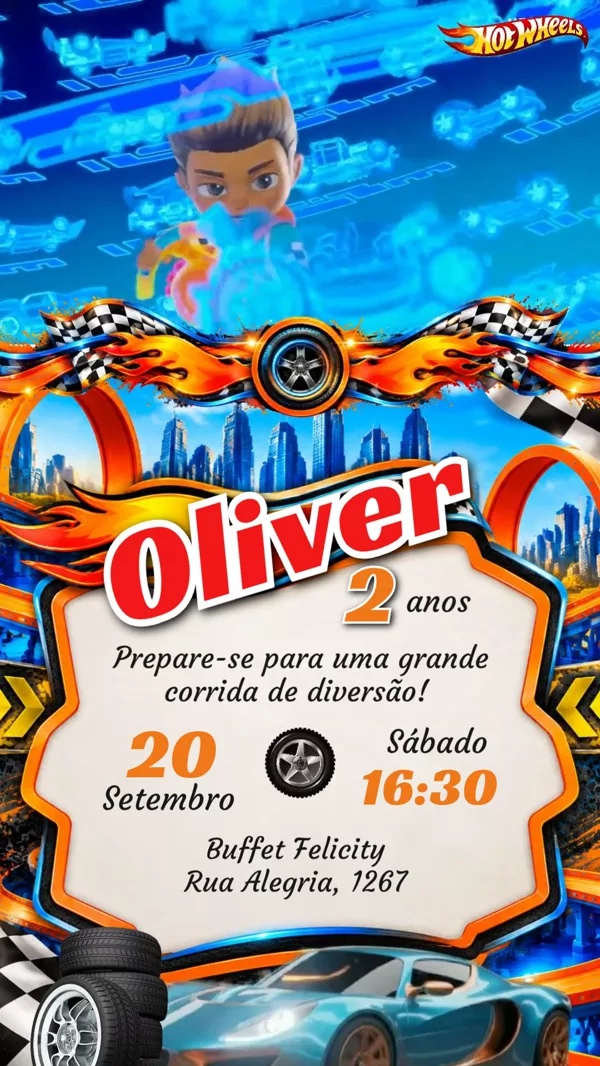 Convite Animado Aniversário Hot Wheels Laranja Para Editar Online
