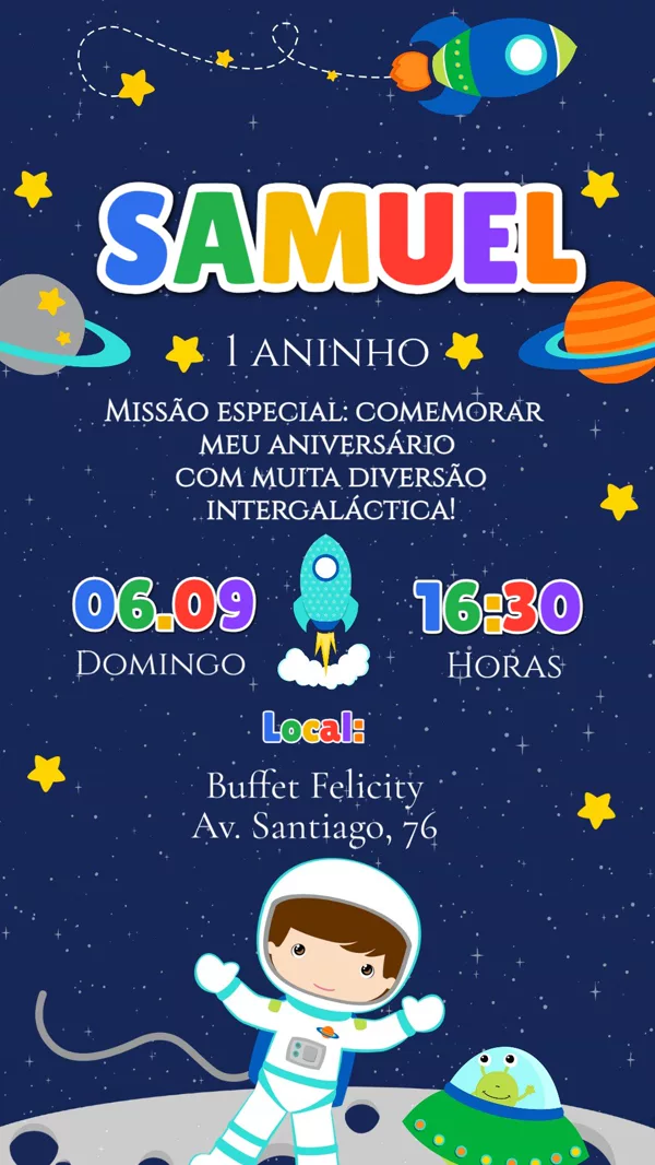 Convite Aniversário Astronauta Para Editar Online