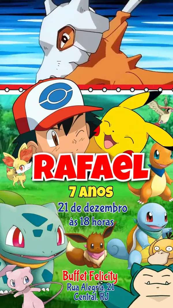 Convite Animado Aniversário Pokémon Treinador Para Editar Online