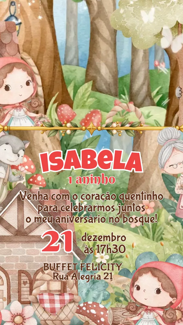 Convite Animado Aniversário Chapeuzinho Vermelho Para Editar Online