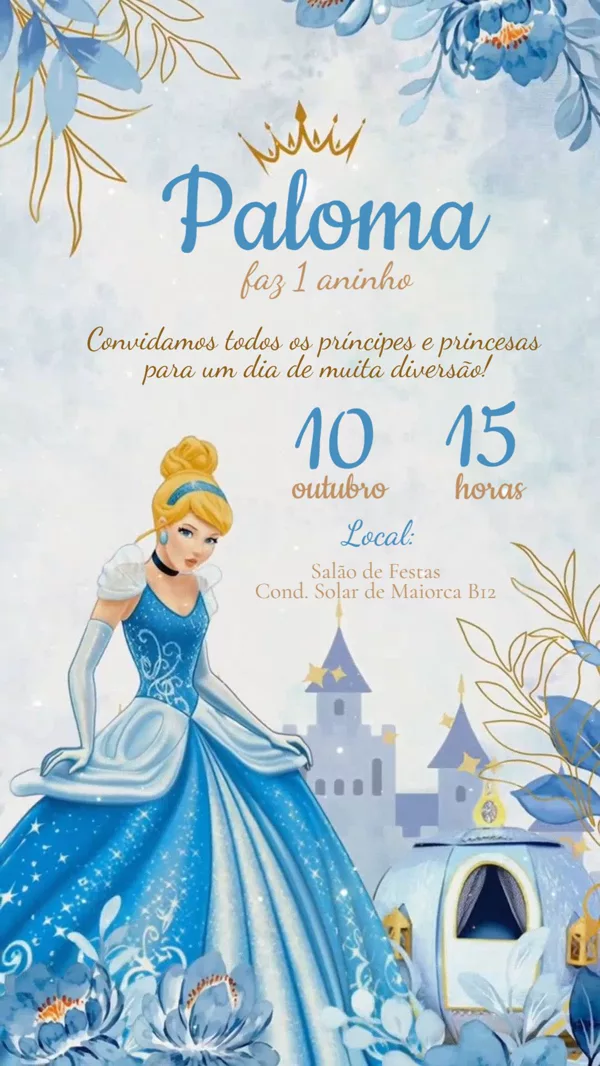 Convite Animado Aniversário Cinderela Disney Para Editar Online