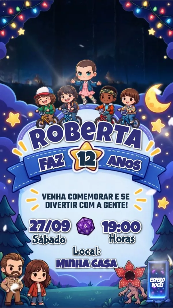 Convite Animado Aniversário Stranger Things Para Editar Online