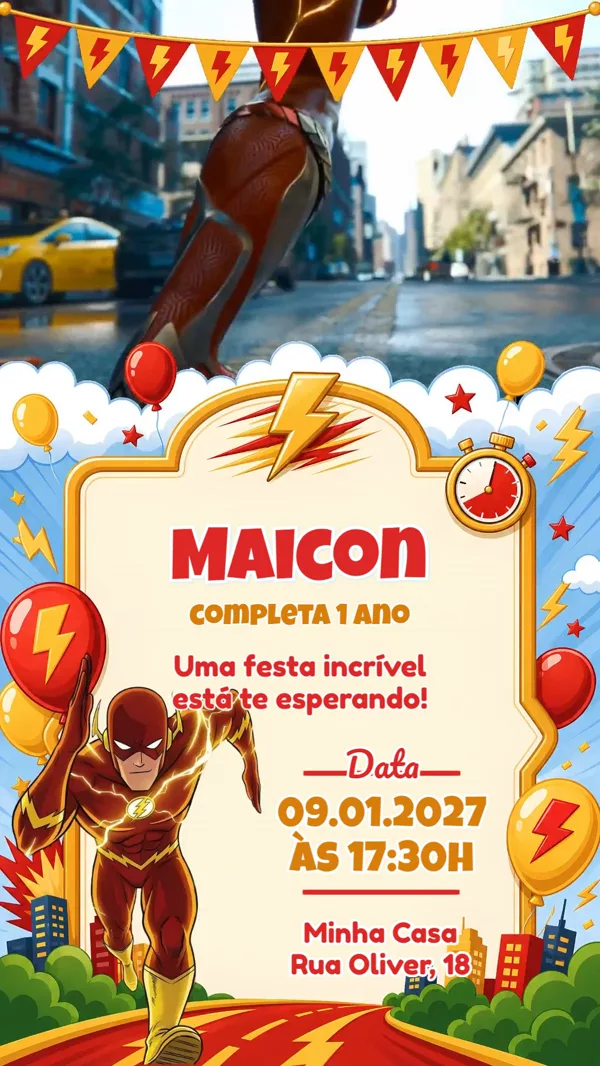 Convite Animado Aniversário Flash Cidade Corrida Para Editar Online