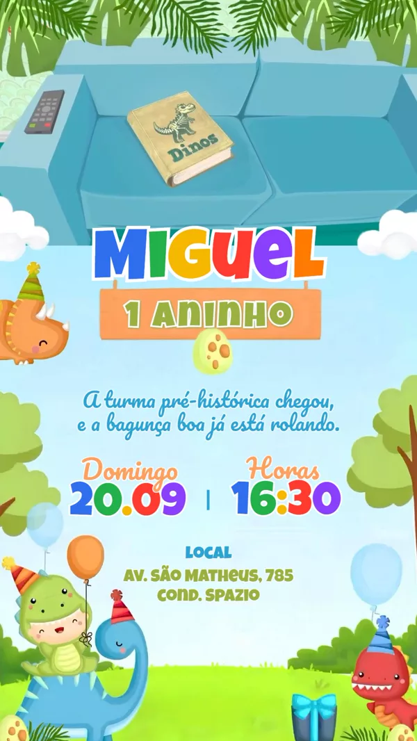 Convite Animado Aniversário Dino Baby Para Editar Online