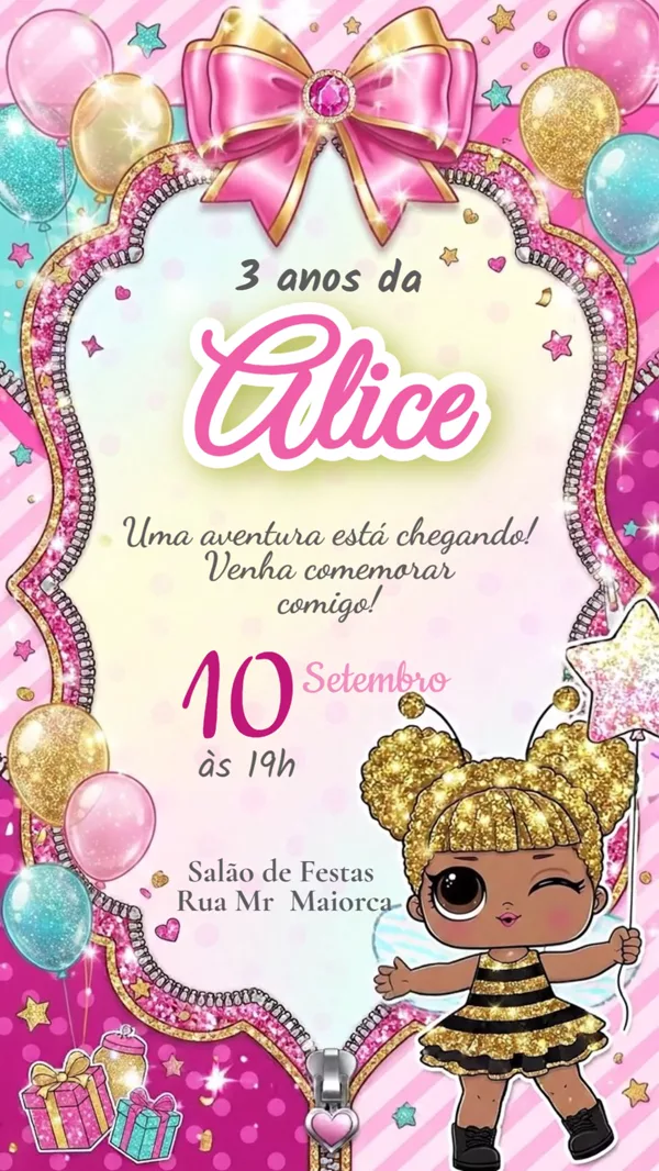 Convite Animado Aniversário LOL Surprise Abelha Para Editar Online