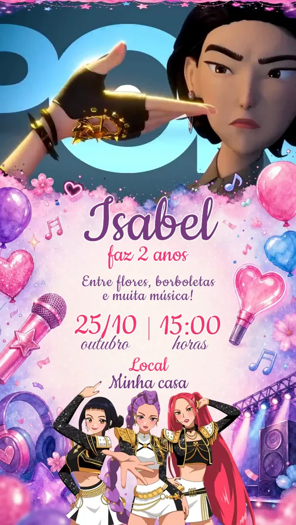 Convite Animado Aniversário KPop Demon Para Editar Online