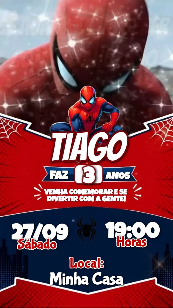 Convite Animado Aniversário Homem-Aranha Glitter Vermelho Para Editar Online