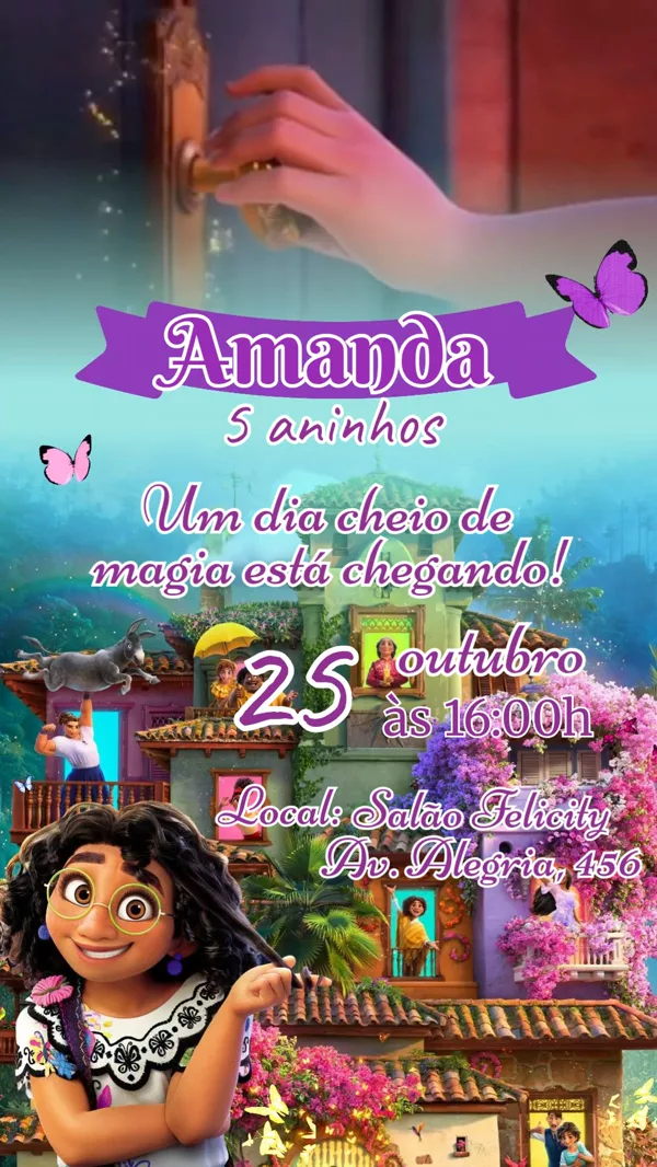 Convite Animado Aniversário Encanto Casita Para Editar Online