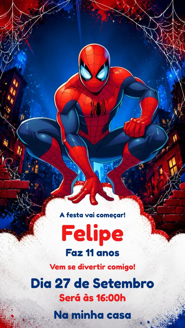Convite Aniversário Homem-Aranha Para Editar Online
