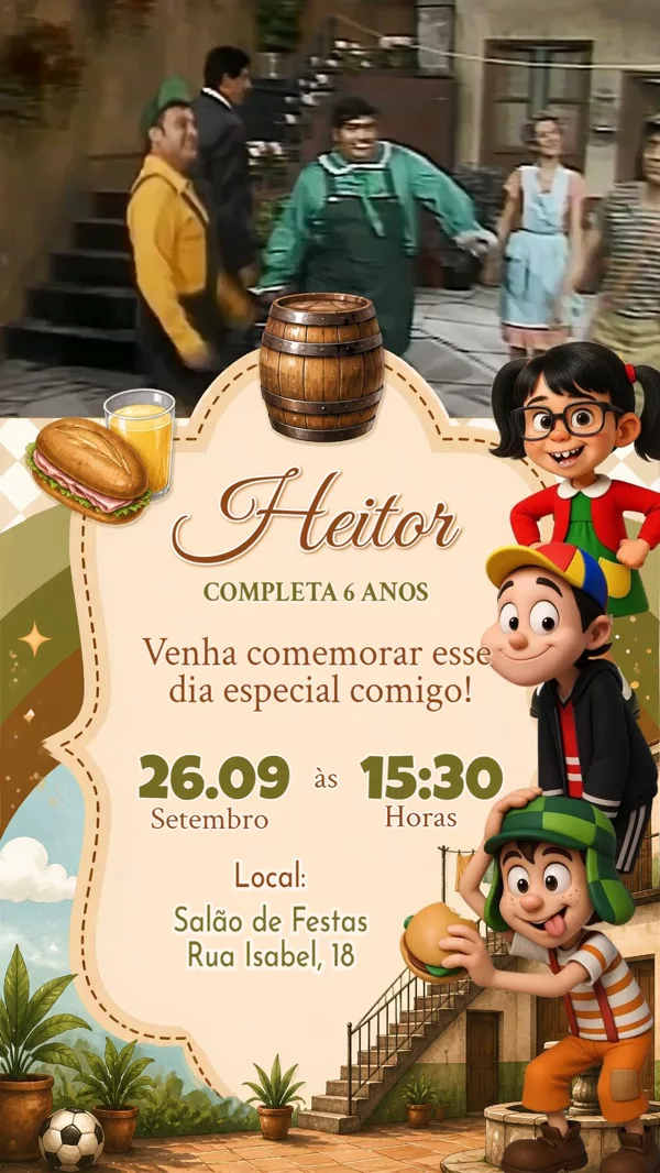 Convite Animado Aniversário Turma do Chaves Para Editar Online