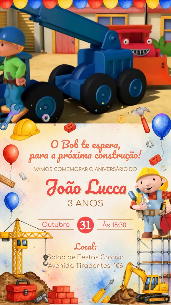 Convite Animado Aniversário Bob o Canteiro Para Editar Online