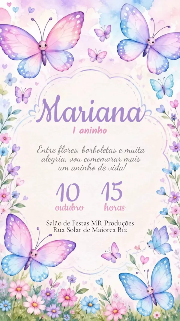 Convite Animado Aniversário Jardim Lilás Para Editar Online
