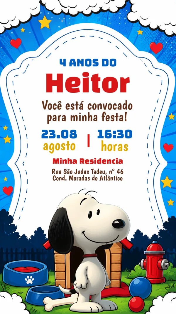 Convite Aniversário Snoopy Para Editar Online