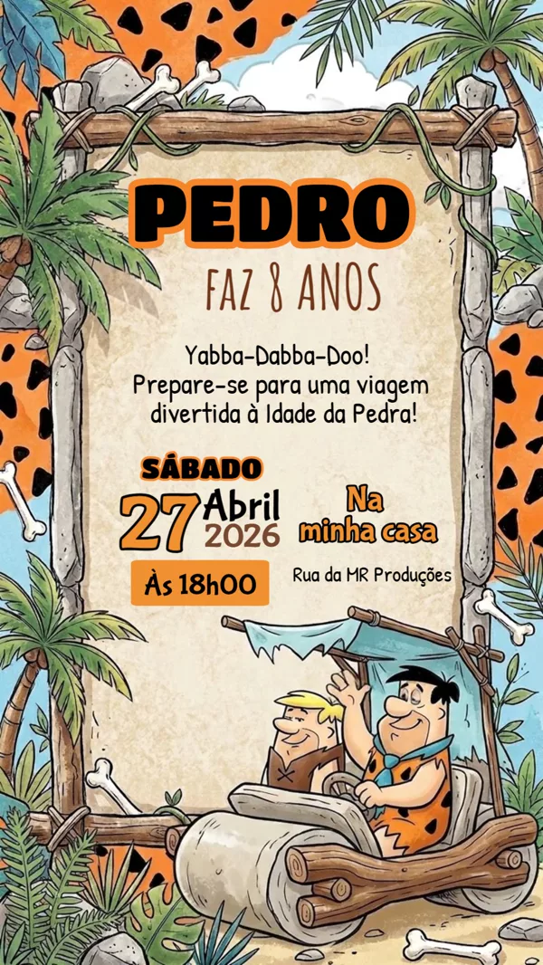 Convite Animado Aniversário Flintstones Para Editar Online