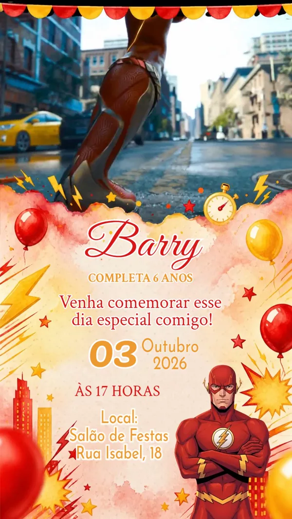 Convite Animado Aniversário Flash Cidade Para Editar Online