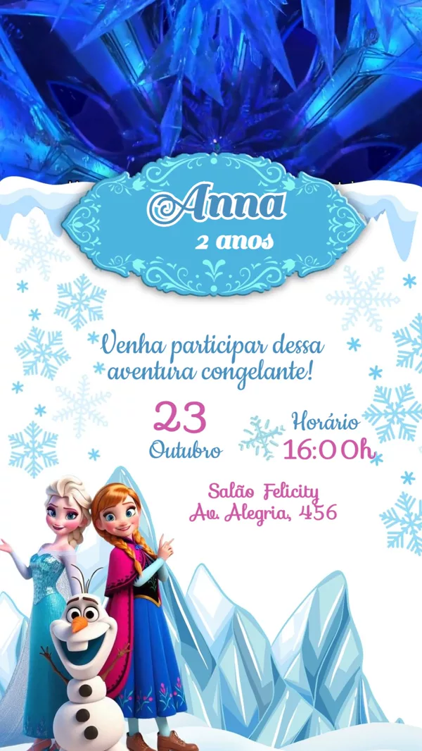 Convite Aniversário Frozen Para Editar Online