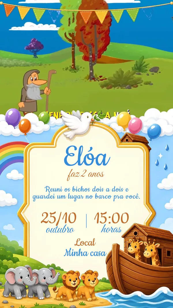 Convite Animado Aniversário Arca de Noé Para Editar Online