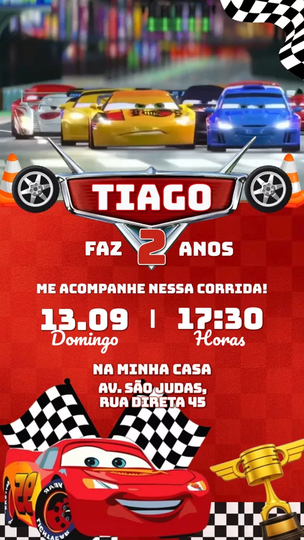 Convite Animado Aniversário Mcqueen Corrida Para Editar Online