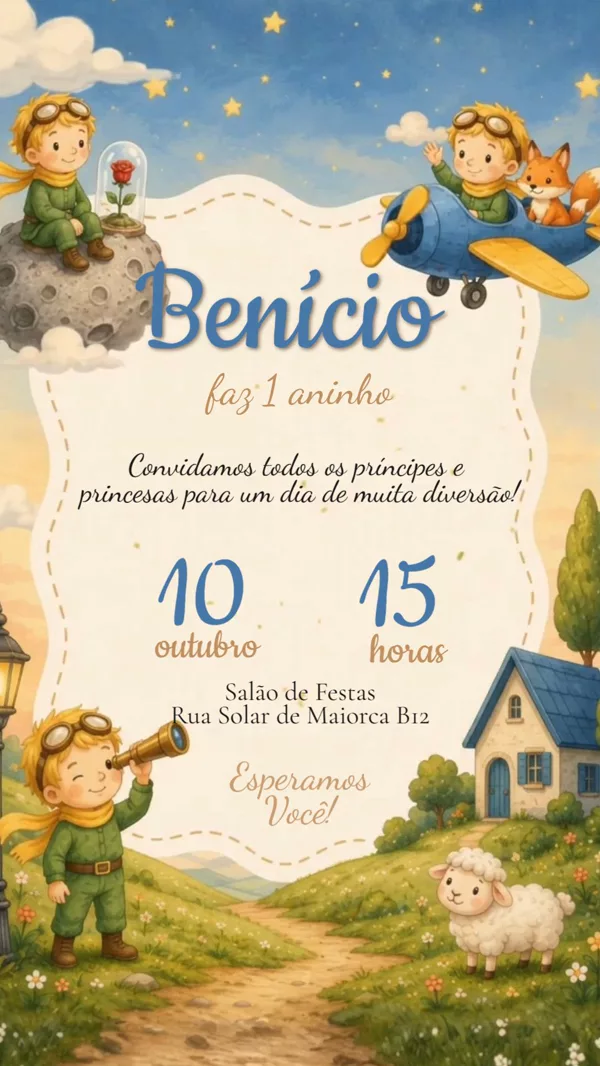 Convite Animado Aniversário Pequeno Príncipe Para Editar Online