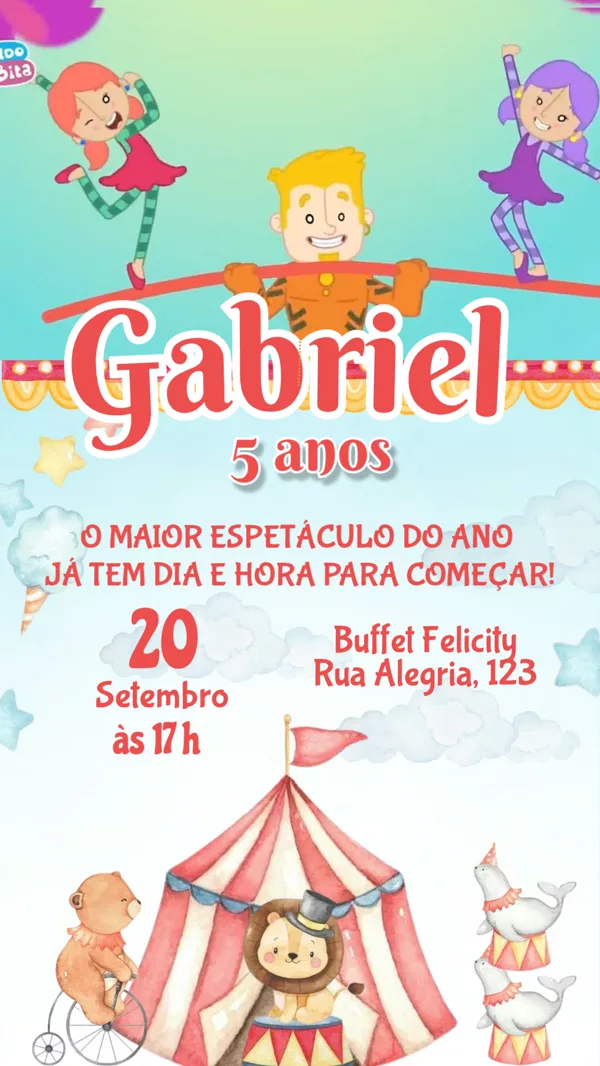 Convite Animado Aniversário Circo Vintage Para Editar Online
