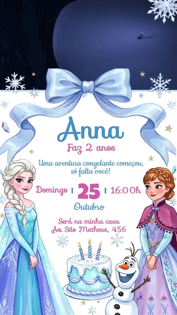 Convite Animado Aniversário Frozen com Personagens Para Editar Online