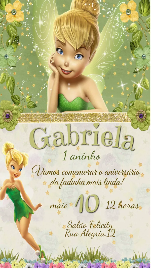 Convite Aniversário Tinker Bell Para Editar Online