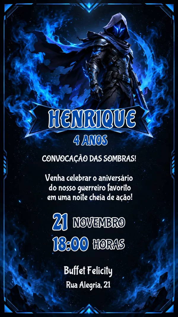 Convite Aniversário Omen Valorant Azul Para Editar Online