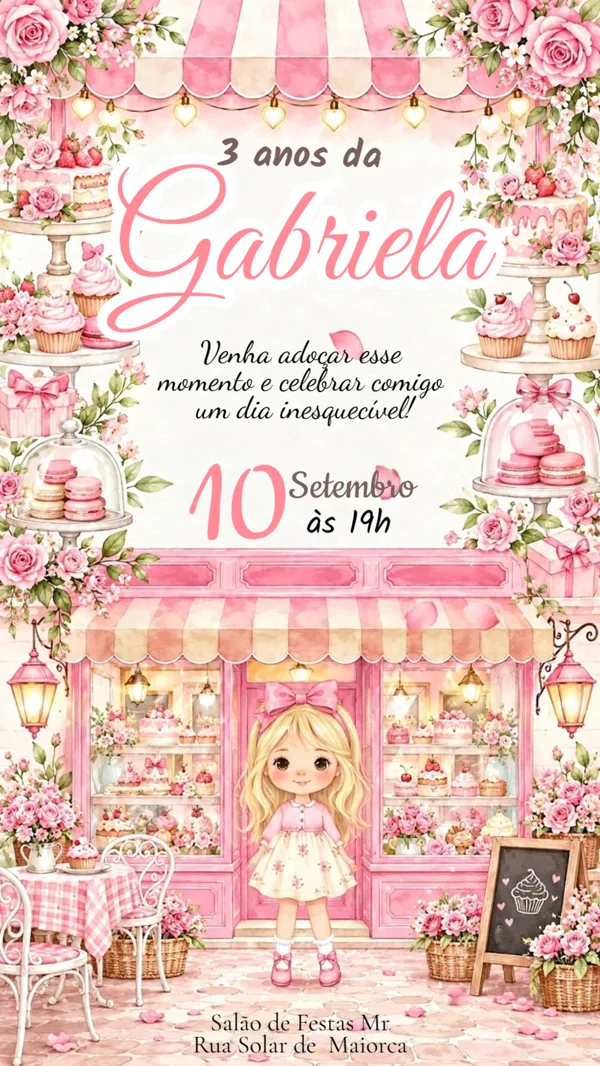 Convite Animado Aniversário Confeitaria Doceria Para Editar Online