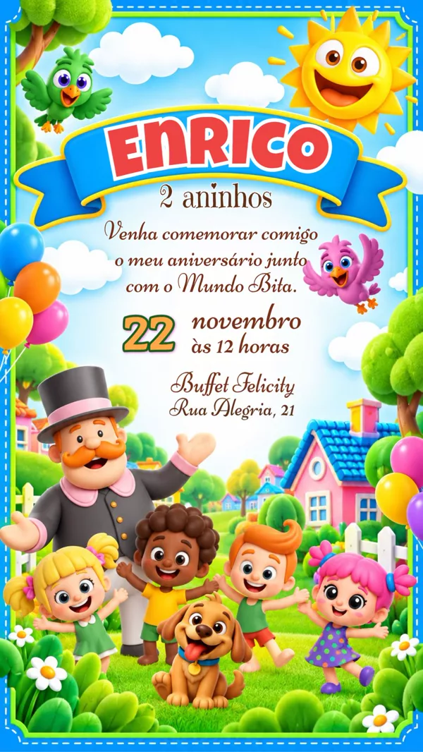 Convite Aniversário Mundo Bita Jardim Para Editar Online