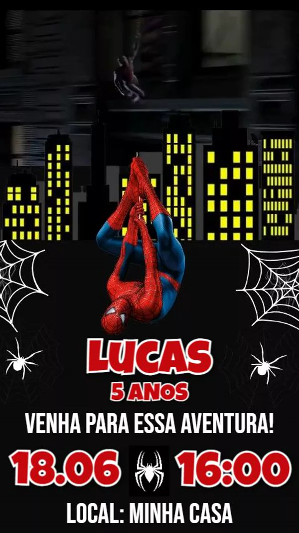 Convite Animado Aniversário Homem-Aranha Noite na Cidade Para Editar Online