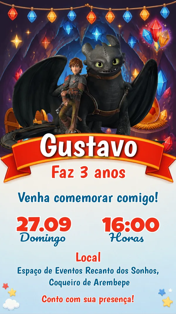 Convite Aniversário Como Treinar Seu Dragão Para Editar Online