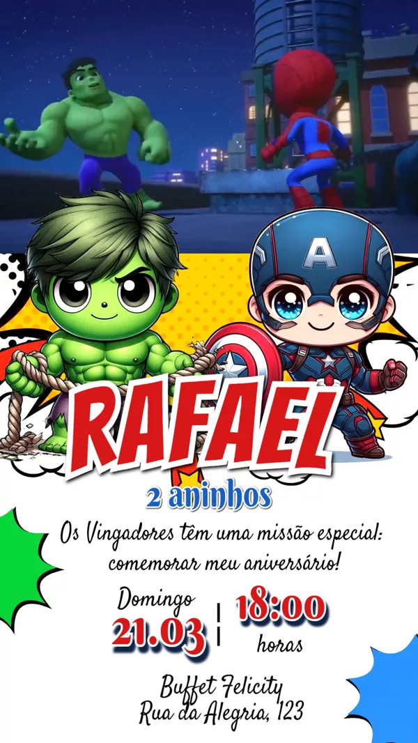 Convite Animado Aniversário Os Vingadores Infantil Para Editar Online