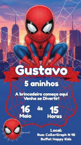 Convite Aniversário Homem Aranha Para Editar Online